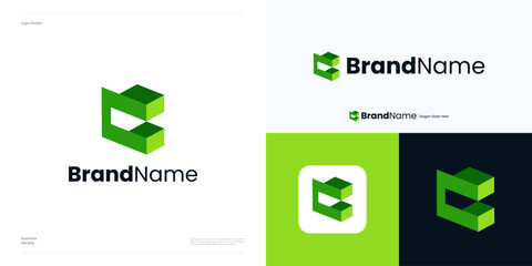 Abstract letter C logo icon design template, Initial letter C with isometric representation or perspective and 3D effect flat color, Symbol initial C style is geometric, modern, minimalist, business.