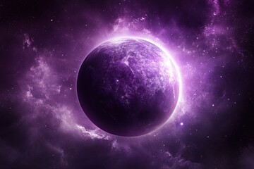 Fototapeta premium Vibrant Purple Planet Surrounded by Cosmic Nebula in Space