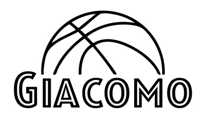 giacomo- first name written in sport style and stylized basketball sketch; black color;  vector graphics for banners, cards, sweatshirts, prints, cricut, silhouette, sublimation
