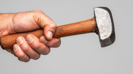 Hammering action in workshop handheld tool photography industrial environment close-up view