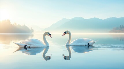 Fototapeta premium Swans Serenity On Lake View