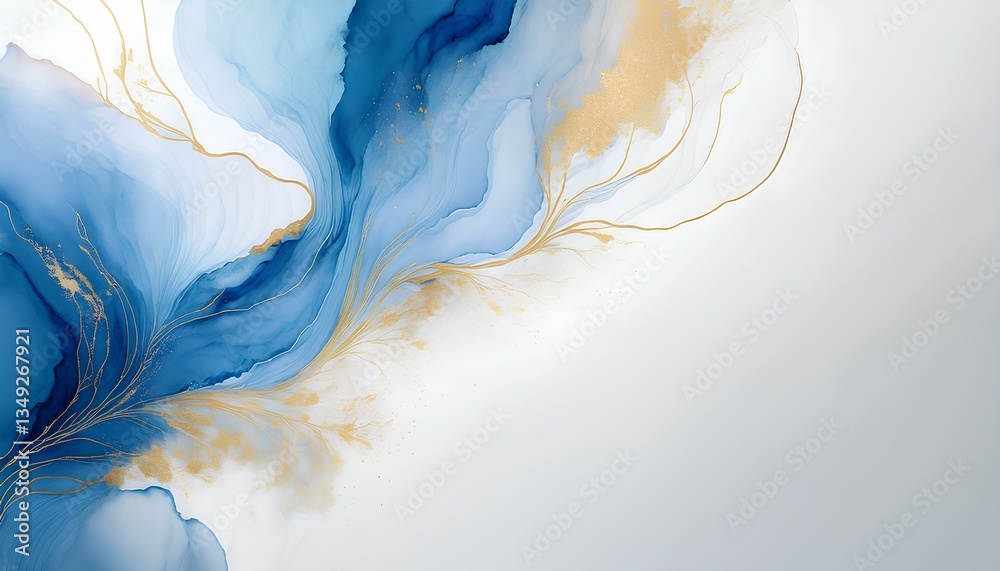 Aufkleber abstract blue gold watercolor background with copy space for add text or design.