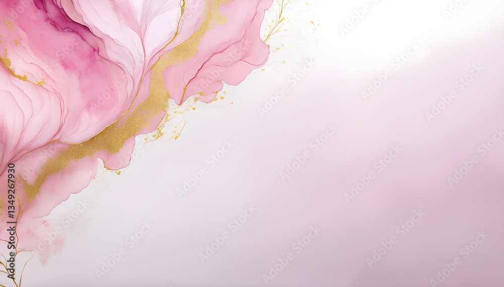 Poster abstract pink gold watercolor background with copy space for add text or design.