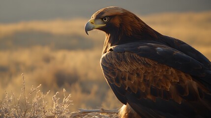 Fototapeta premium Majestic Golden Eagle in Golden Hour Sunset Landscape