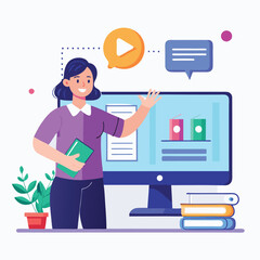 Online Learning Teacher Illustration | Virtual Education Concept Art