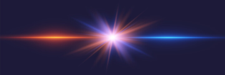 Special light effect of star glare.Sunlight, dynamic light rays.On a dark blue background.