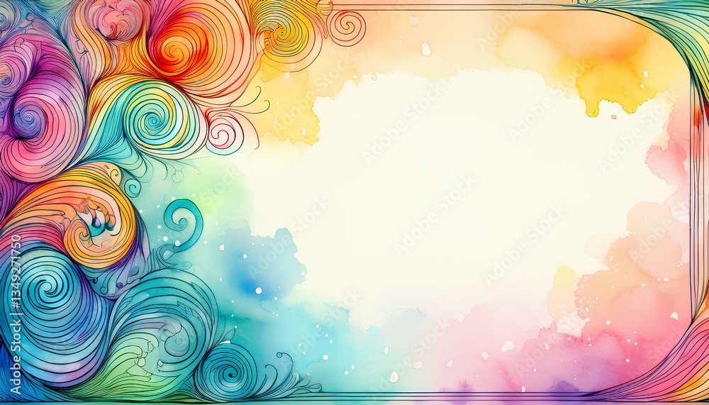 Poster Colorful pastel watercolor in a spiral pattern with copy space. abstract colorful background with circles