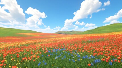 Fototapeta premium Vibrant Poppy Field Under a Sunny Sky