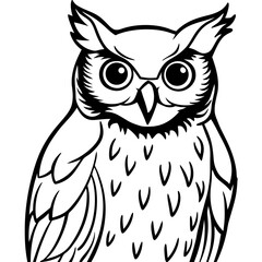 Obraz premium Wise Owl Illustration: A stylized illustration of a wise owl with detailed feather patterns and sharp eyes, a symbol of wisdom and knowledge.
