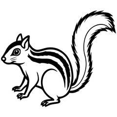 Obraz premium Playful Squirrel Illustration: A charming black and white illustration of a squirrel, full of playful energy, its bushy tail curled and poised