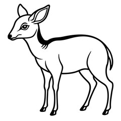 Fototapeta premium Elegant Deer Outline: A minimalistic illustration of a slender deer, elegantly posed, its graceful form captured in a stark black outline. The deer's features are rendered with simplicity.