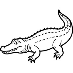 Obraz premium Alligator Illustration: A monochrome illustration of a powerful alligator, depicted in a side profile with meticulous detail of its rugged skin, sharp teeth, and intense gaze.