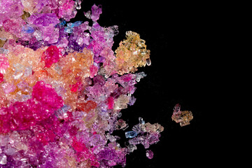 Sugar Sat Crystal Healing Vibrant Clittering Shard Close Up Molecule on Black Background