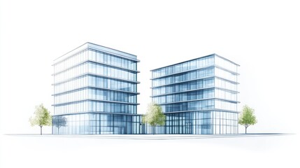 Modern Architecture Sketch, Two Skyscrapers, Cityscape, Design,  Background