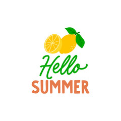 Hello summer quote. Vector illustration. Lemons on a white background.