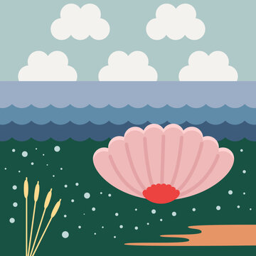 Serene Seashell with Ocean Illustration