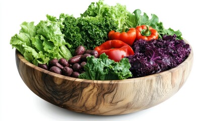 Colorful Vegetable Salad in Rustic Wooden Bowl