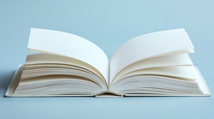 Open Book with Blank Pages for Writing or Drawing on Blue