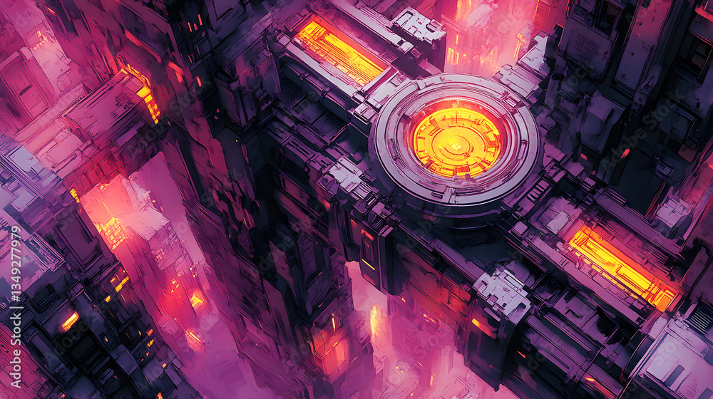 Poster abstract futuristic landscape with vibrant colors and structures