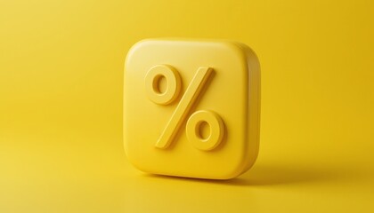  Yellow 3D percentage symbol on a vibrant yellow background. Ideal for finance, sales, or discount concepts. The bold design highlights promotions and economic opportunities.