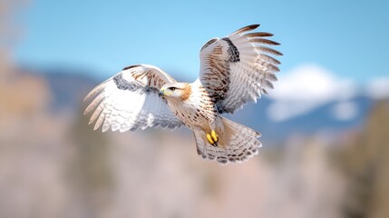 Raptor in flight against a mountain backdrop