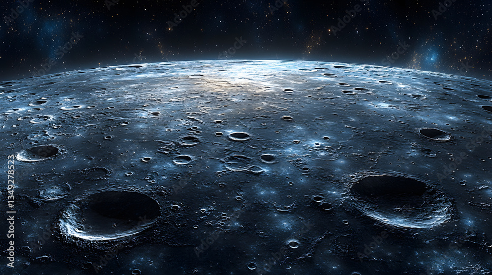 Aufkleber lunar surface with craters under a starry sky