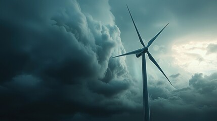 Wind Turbine Under a Dramatic Stormy Sky