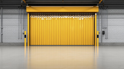 large yellow industrial garage door in modern warehouse setting