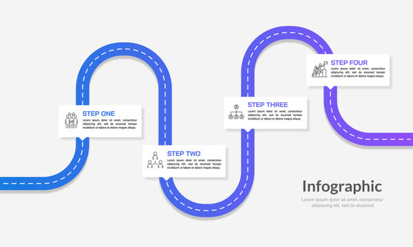 Infographic roadmap design template. Business Timeline of 4 important business events annual business presentation. Vector illustration.
