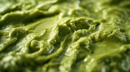 Close-up view of creamy green avocado spread, highlighting its texture and smoothness, ideal for culinary use