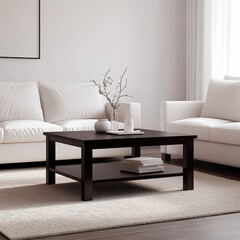 Dark Brown Coffee Table with Two Shelves - Minimalist Product Photography
