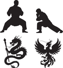 set of silhouettes of the dragon