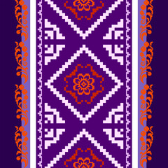 Cross Stitch Border. Embroidery Cross Stitch. Ethnic Patterns. Geometric Ethnic Indian pattern. Native Ethnic pattern.Texture Textile Fabric Clothing Knitwear print. Pixel Horizontal Seamless Vector.