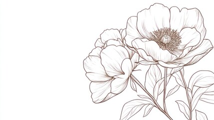 Delicate floral line drawing, elegant flowers, artistic background, botanical illustration, for wallpaper or greeting cards