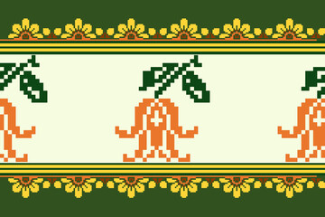 Cross Stitch Border. Embroidery Cross Stitch. Ethnic Patterns. Geometric Ethnic Indian pattern. Native Ethnic pattern.Texture Textile Fabric Clothing Knitwear print. Pixel Horizontal Seamless Vector.
