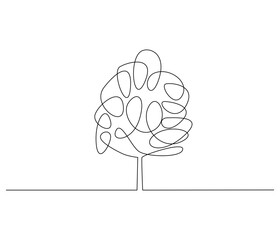 Continuous one line drawing of tree. Single line drawing illustration of tree. Environmental greening concept vector art. Doodle line illustration.