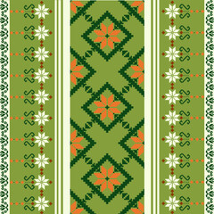 Cross Stitch Border. Embroidery Cross Stitch. Ethnic Patterns. Geometric Ethnic Indian pattern. Native Ethnic pattern.Texture Textile Fabric Clothing Knitwear print. Pixel Horizontal Seamless Vector.