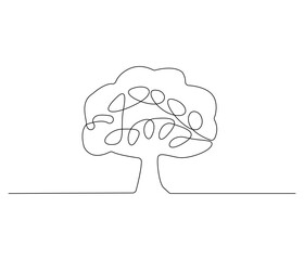 Continuous one line drawing of tree. Single line drawing illustration of tree. Environmental greening concept vector art. Doodle line illustration.