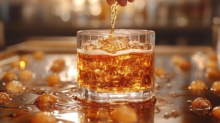 Amber Alcoholic Drink in Rocks Glass