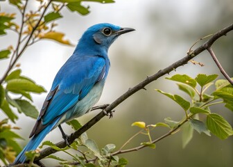 A cute little blue bird setting on a tree. North Carolina bluebird. Blue bird on a branch of tree