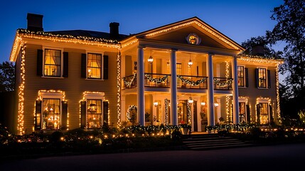 Fototapeta premium Grand House with Festive Holiday Lights