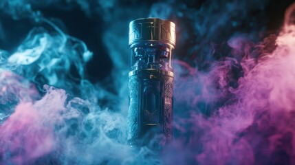 Mystical Tower Amidst Colorful Vaporous Clouds: Evokes Fantasy and Enigmatic Aura