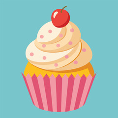 Colorful Cartoon Cupcake with Cherry on Top