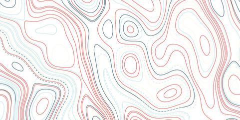 Topographic map with contour lines. Geographic terrain grid, relief height elevation. Ground path pattern. Travel and navigation, cartography design element. Vector illustration