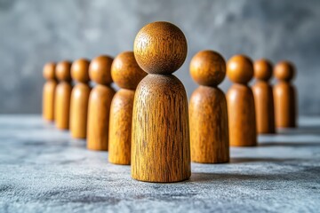 A Group of Wooden Figurines Displaying Unity and Community on a Textured Surface for Business and Teamwork Concepts