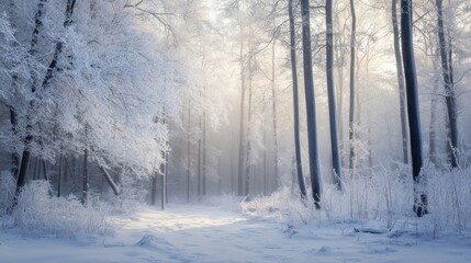 Fototapeta premium Enchanted Winter Forest Path: A Serene Landscape Photography