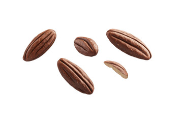 Obraz premium Pecans falling and rotating slightly as they drop isolated on white background