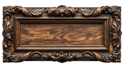 Rustic Elegance: A finely crafted wooden frame, with intricate carvings and a rich, natural finish, presents an empty space, inviting personalized design and showcasing traditional artistry.