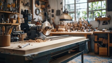 Pristine Wood Lathe in Clean Workshop Environment with Unused Bed