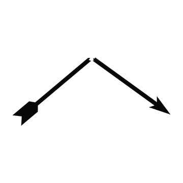 Broken arrow vector symbolizing a setback, decline, or disrupted direction